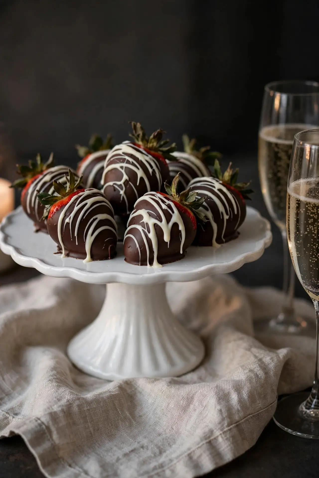 Chocolate Covered Strawberries 6 chocolate covered strawberries cake stand